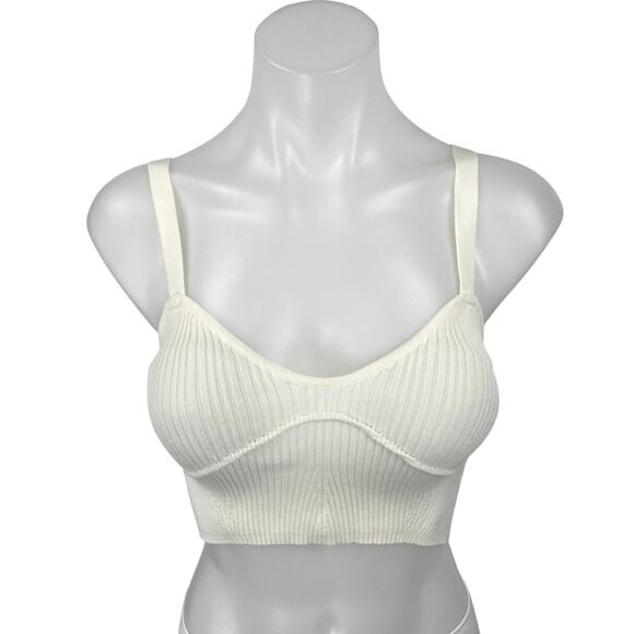 Stradivarius Cream Ribbed Knit Sculpt Sleeveless Cami Camisole Tank Crop Top XS - Picture 1 of 3
